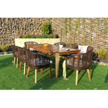 Mesa de madera de Acacia de mimbre del diseño más caliente y silla de cena Muebles al aire libre